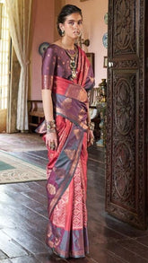 Ruby Pink and Purple Dual Shade Ikkat Kanchi Soft Silk